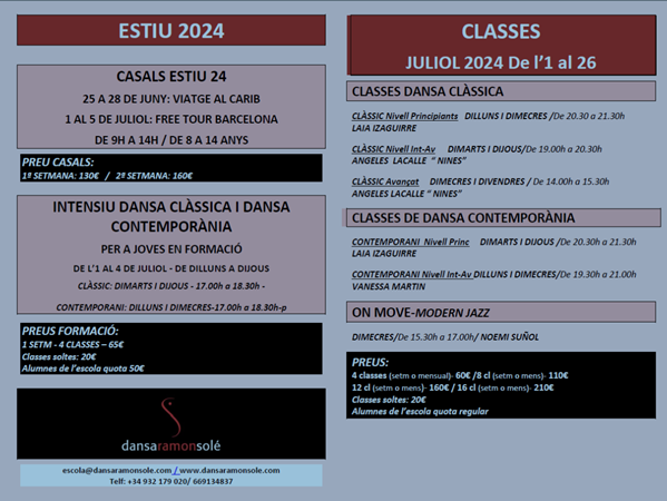 CLASSES JULIOL 24 | Escola de dansa Ramon Solé - Escola de dansa a Gracia, Barcelona