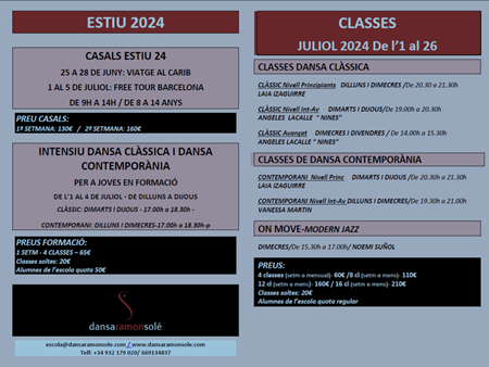 CLASSES JULIOL 24 | Escuela de danza Ramon Solé - Escuela de danza en Gracia, Barcelona
